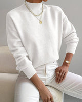 Hannah | Damen Mock-Turtleneck Langarm Sweater Relaxed Fit in Weiß