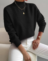 Hannah | Damen Mock-Turtleneck Langarm Sweater Relaxed Fit in Schwarz