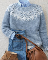 Sophie | Damen Nordischer Strick Sweater mit Jacquard-Muster Relaxed Fit in Blau