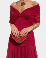 Amelie | Damen Off-Shoulder Cocktailparty-Kleid figurbetontes Chiffon Maxikleid in Rot