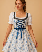 Clara | Damen Oktoberfest Dirndl Kleid mit Spitzenakzenten und Schürze in Weiß