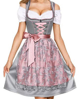 Johanna | Damen Oktoberfest Dirndlkleid Trachtenkleid mit Spitzenschürze in Grau rosa