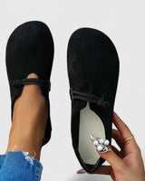 Sophie | Damen Orthopädische Slipper Flache Schuhe Seildetail Rundkappe in Schwarz