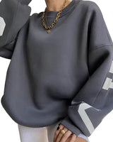Damen Oversize Pullover mit Rundhalsausschnitt und Ärmeldruck in Dunkelgrau