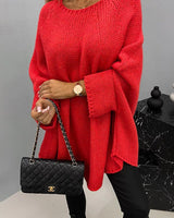 Greta | Damen Oversize Rundhals Knit Sweater mit Fledermausärmeln in Rot
