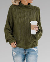 Marie | Damen Oversize Strickpullover für den Winter mit Stehkragen in Grün