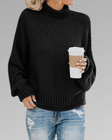 Marie | Damen Oversize Strickpullover für den Winter mit Stehkragen in Schwarz