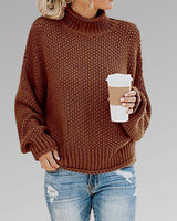 Marie | Damen Oversize Strickpullover für den Winter mit Stehkragen in Braun