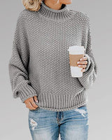 Marie | Damen Oversize Strickpullover für den Winter mit Stehkragen in Grau