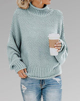 Marie | Damen Oversize Strickpullover für den Winter mit Stehkragen in Himmelblau