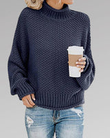 Marie | Damen Oversize Strickpullover für den Winter mit Stehkragen in Blau