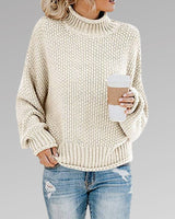 Marie | Damen Oversize Strickpullover für den Winter mit Stehkragen in Weiß
