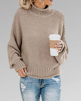 Marie | Damen Oversize Strickpullover für den Winter mit Stehkragen in Beige