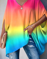 Luisa | Damen Oversized Fledermausärmel V-Ausschnitt Tunika in Regenbogen