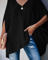 Luisa | Damen Oversized Fledermausärmel V-Ausschnitt Tunika in Schwarz