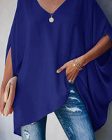 Luisa | Damen Oversized Fledermausärmel V-Ausschnitt Tunika in Blau