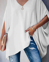Luisa | Damen Oversized Fledermausärmel V-Ausschnitt Tunika in Weiß