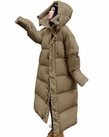 Elisabeth | Damen Oversized Langer Kapuzen Puffer Mantel Winterjacke in Grün