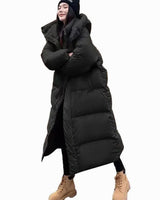 Elisabeth | Damen Oversized Langer Kapuzen Puffer Mantel Winterjacke in Schwarz