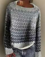 Luisa | Damen Oversized Rundhals Knit Sweater mit Farbverlauf Muster in Grau