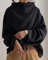 Mia | Damen Oversized Stehkragen Knit Sweater Weicher Strickpullover in Schwarz