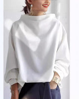Mia | Damen Oversized Stehkragen Knit Sweater Weicher Strickpullover in Weiß