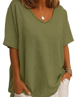 Damen-Oversized-T-Shirt mit V-Ausschnitt und kurzen Ärmeln in Olivgrün