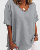 Damen-Oversized-T-Shirt mit V-Ausschnitt und kurzen Ärmeln in Grau