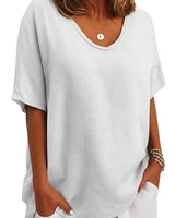 Damen-Oversized-T-Shirt mit V-Ausschnitt und kurzen Ärmeln in Weiß