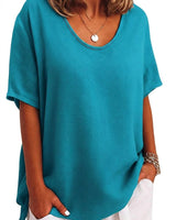 Damen-Oversized-T-Shirt mit V-Ausschnitt und kurzen Ärmeln in Hellblau