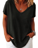 Damen-Oversized-T-Shirt mit V-Ausschnitt und kurzen Ärmeln in Schwarz