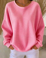 Emilia | Damen Oversized Textur Strickpullover Rundhals Langarm in Pink