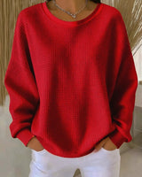 Emilia | Damen Oversized Textur Strickpullover Rundhals Langarm in Red