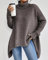 Annika | Damen Oversized Turtleneck Sweater Langer Rollkragenpullover Gerippte Bündchen in Espresso Braun