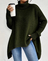 Annika | Damen Oversized Turtleneck Sweater Langer Rollkragenpullover Gerippte Bündchen in Kieferngrün