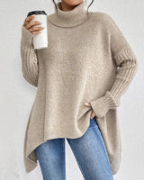 Annika | Damen Oversized Turtleneck Sweater Langer Rollkragenpullover Gerippte Bündchen in Wüstenkhaki