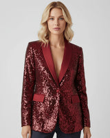 Damen Paillettenblazer mit Schalkragen und Ein-Knopf-Verschluss in Rot