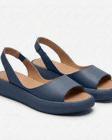 Damen Plateau Sandalen mit Slingback Riemen und offener Zehenpartie in Blau