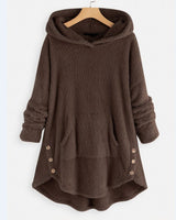Elisabeth | Damen Plüsch Hoodie Pullover weicher Fleece-Reißverschluss-Sweatshirt mit Katzenmotiv in Braun