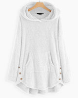 Elisabeth | Damen Plüsch Hoodie Pullover weicher Fleece-Reißverschluss-Sweatshirt mit Katzenmotiv in Weiß