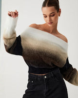 Damen Pullover mit langen Ärmeln Farbverlauf und Bündchen in Schwarz