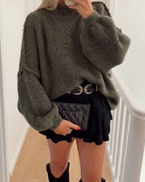 Damen Pullover mit Rundhalsausschnitt und Ballonärmeln in Grün