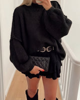 Damen Pullover mit Rundhalsausschnitt und Ballonärmeln in Schwarz