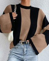 Damen Pullover mit Rundhalsausschnitt und Streifenmuster in Braun