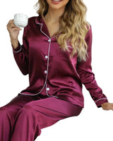 Damen Pyjama-Set mit Knopfleiste in Dunkelrot