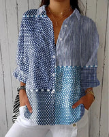 Clara | Damen Relaxed-Fit Patchwork-Bluse mit Knopfleiste in Multicolor