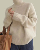 Amelie | Damen Rollkragenpullover aus Merinowolle Oversized Strickpullover in Beige