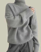 Amelie | Damen Rollkragenpullover aus Merinowolle Oversized Strickpullover in Grau