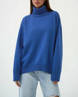 Damen Rollkragenpullover mit hohem Kragen und elastischen Bündchen in Blau