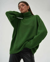 Damen Rollkragenpullover mit hohem Kragen und elastischen Bündchen in Dunkelgrün